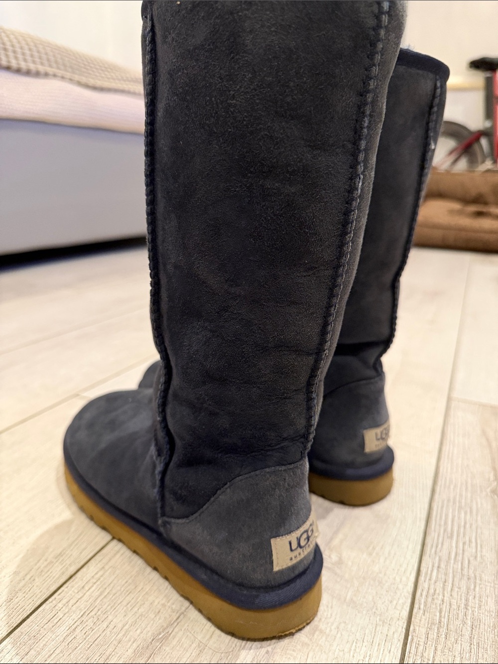 UGG Tall Suede Boots in Charcoal with Tan Sole